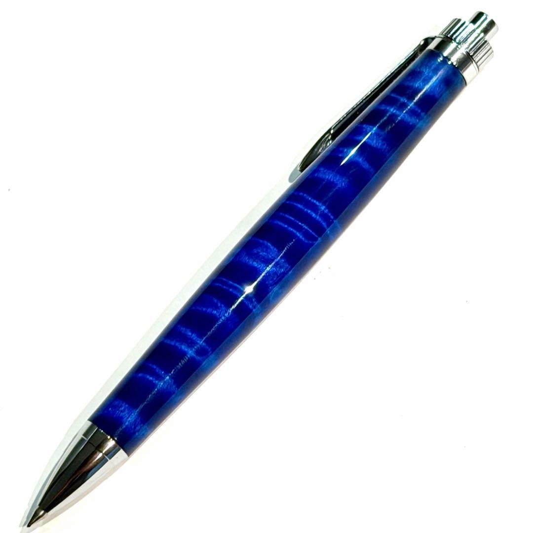木軸ペン　ラッカー仕上げ　楽器　ギター　青　栃　　極上杢