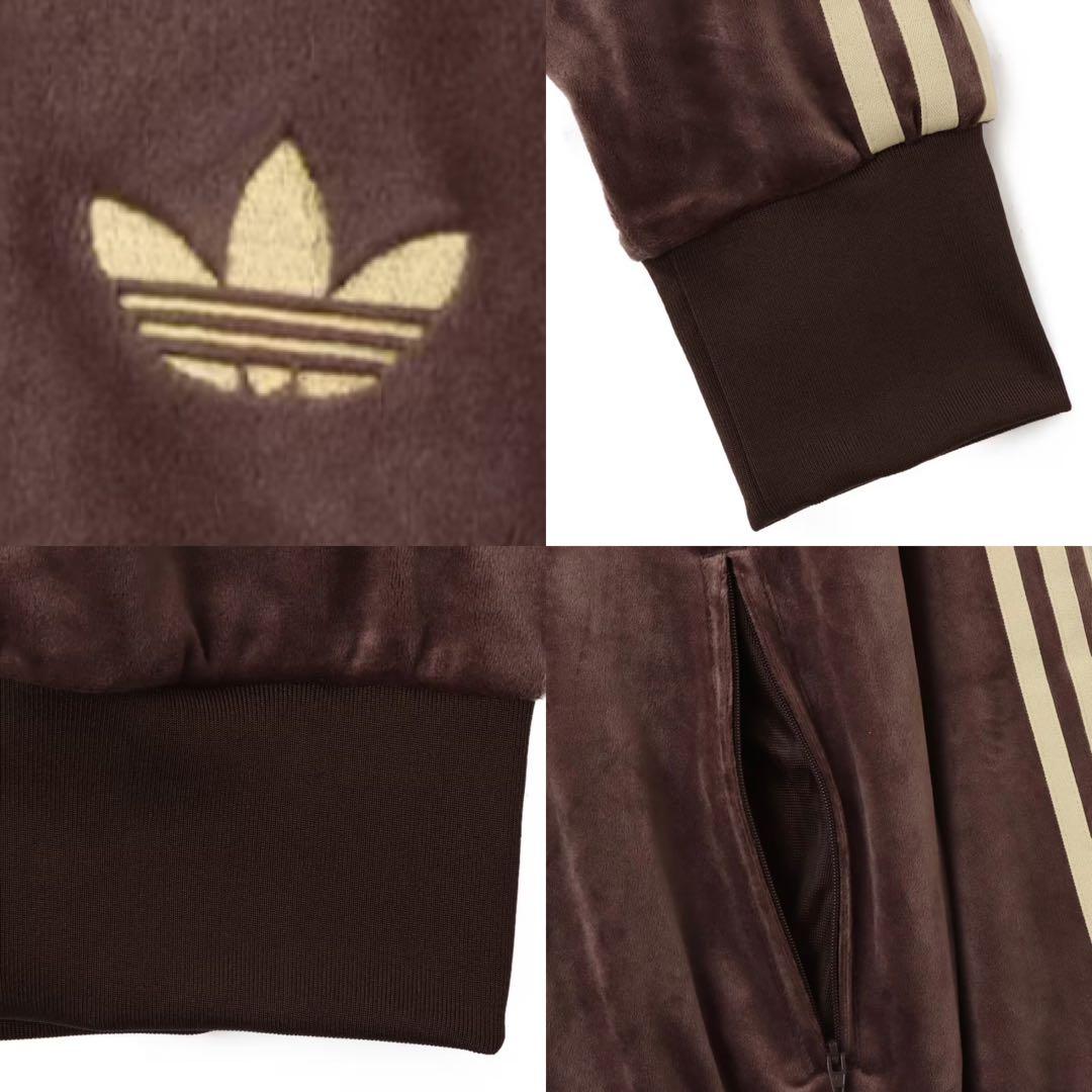 新品L⭐️adidas ファイヤーバード ベロア トラックトップ ダークブラウン