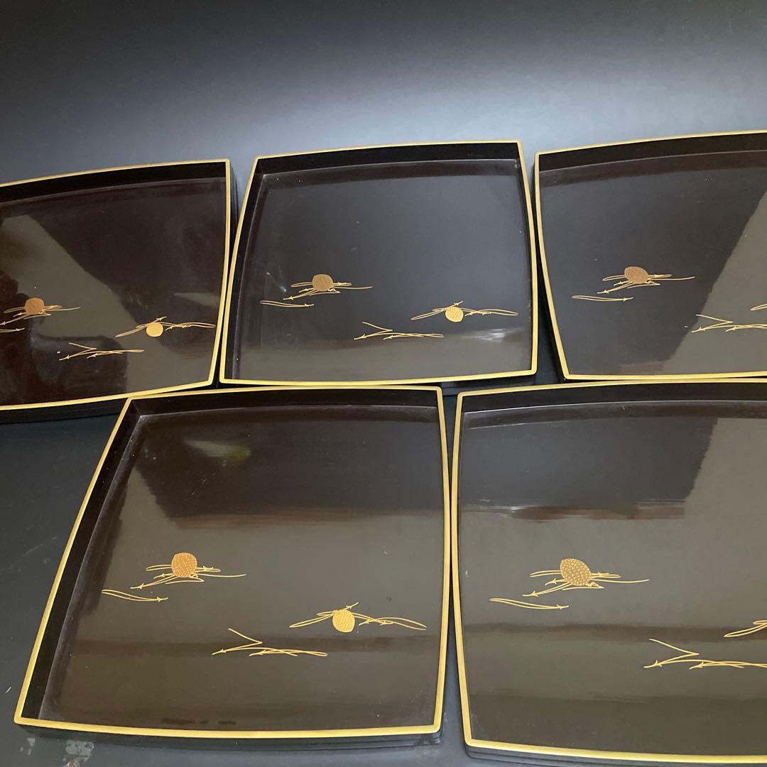 時代物　輪島塗り　蒔絵お盆　お膳　5個　汁椀4個サービス