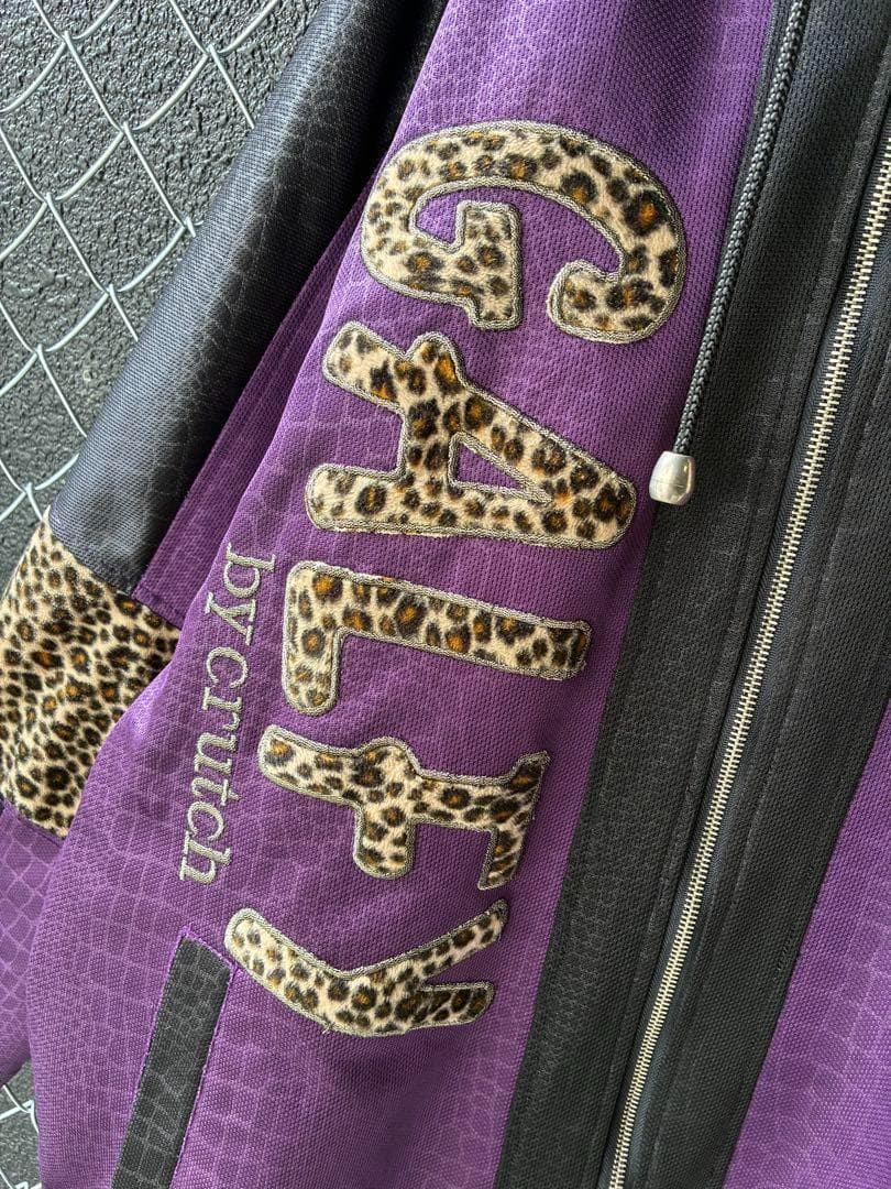 GALFY トラックジャケット フーディ ビッグロゴ刺繍 豹柄 切替 奇抜 XL