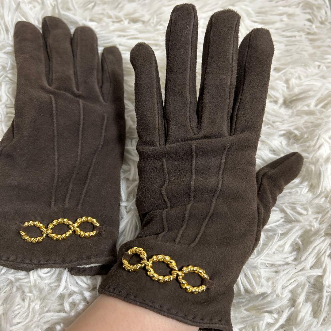 GUCCI 手袋　グローブ　ホースビット　スエード　ブラウン　レディース