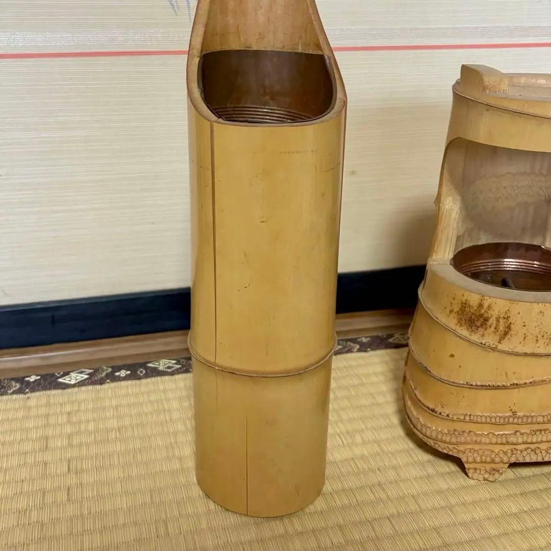 池坊 竹製 花器 鶴亀　つるとかめ