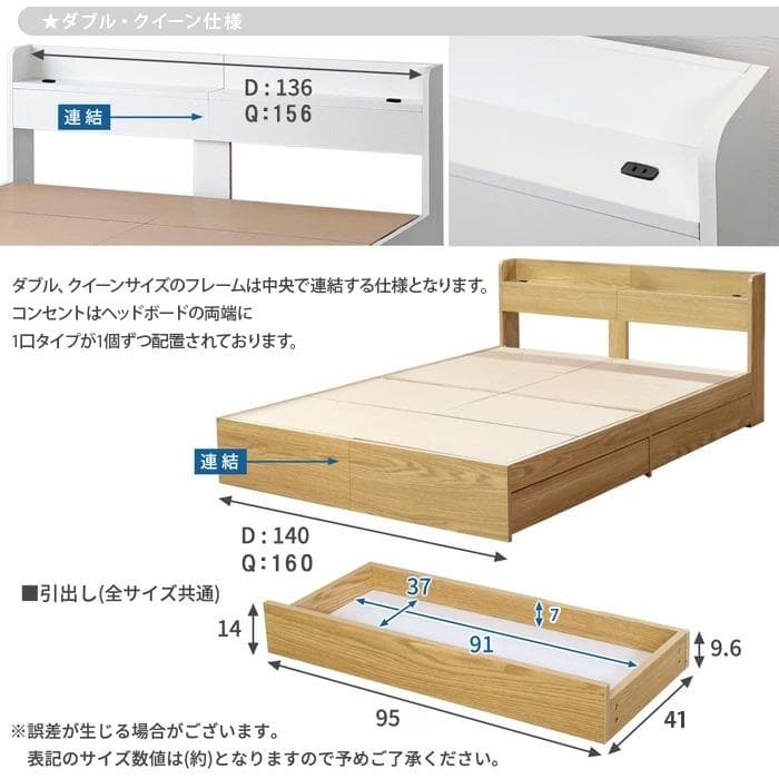 【R】ダブル　マットレスなし【収納あり】 送料込み！【ホワイト】