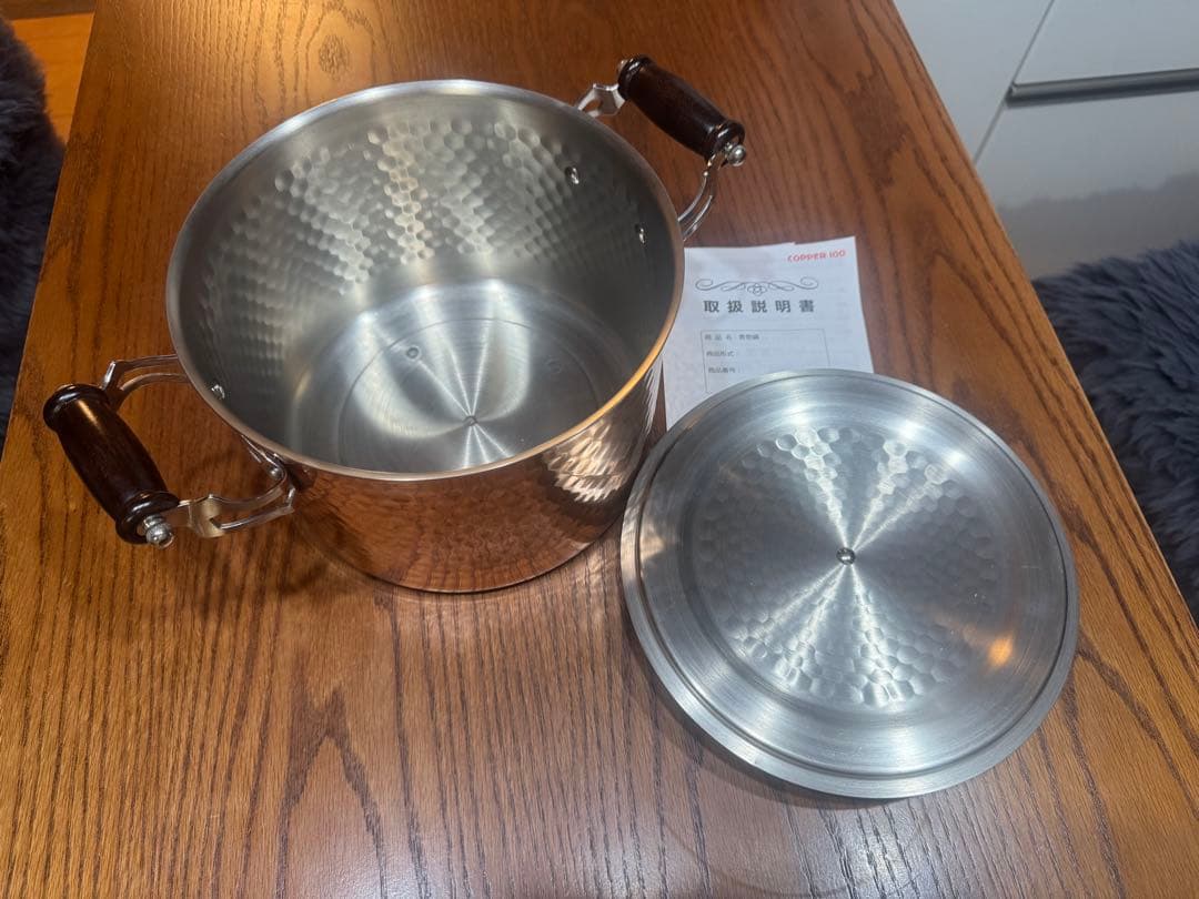 新光金属　IH対応　煮物用銅鍋　槌目両手鍋　美品　日本製