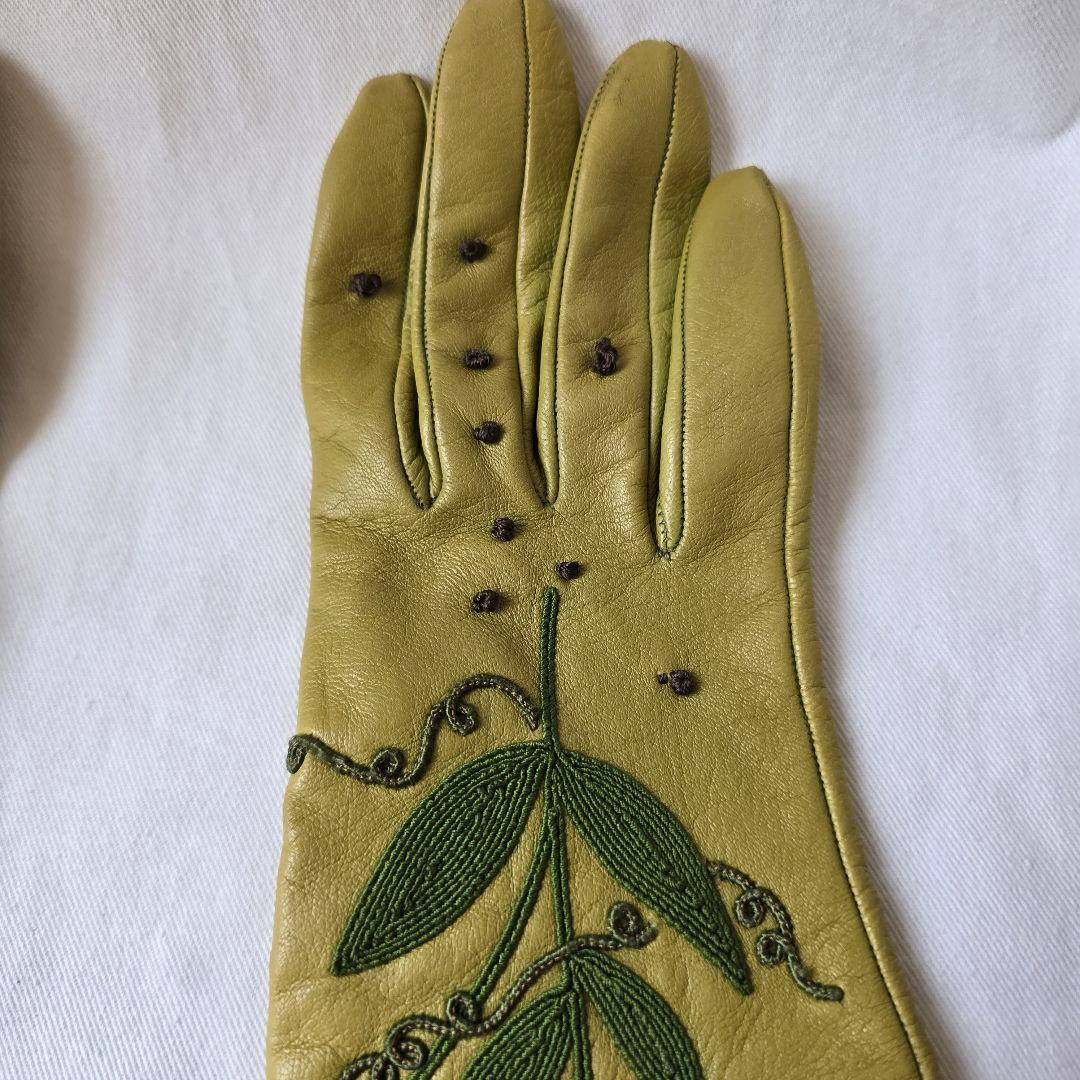 ISABEL CANOVAS フランスヴィンテージ　刺繍レザー手袋&ベルトセット