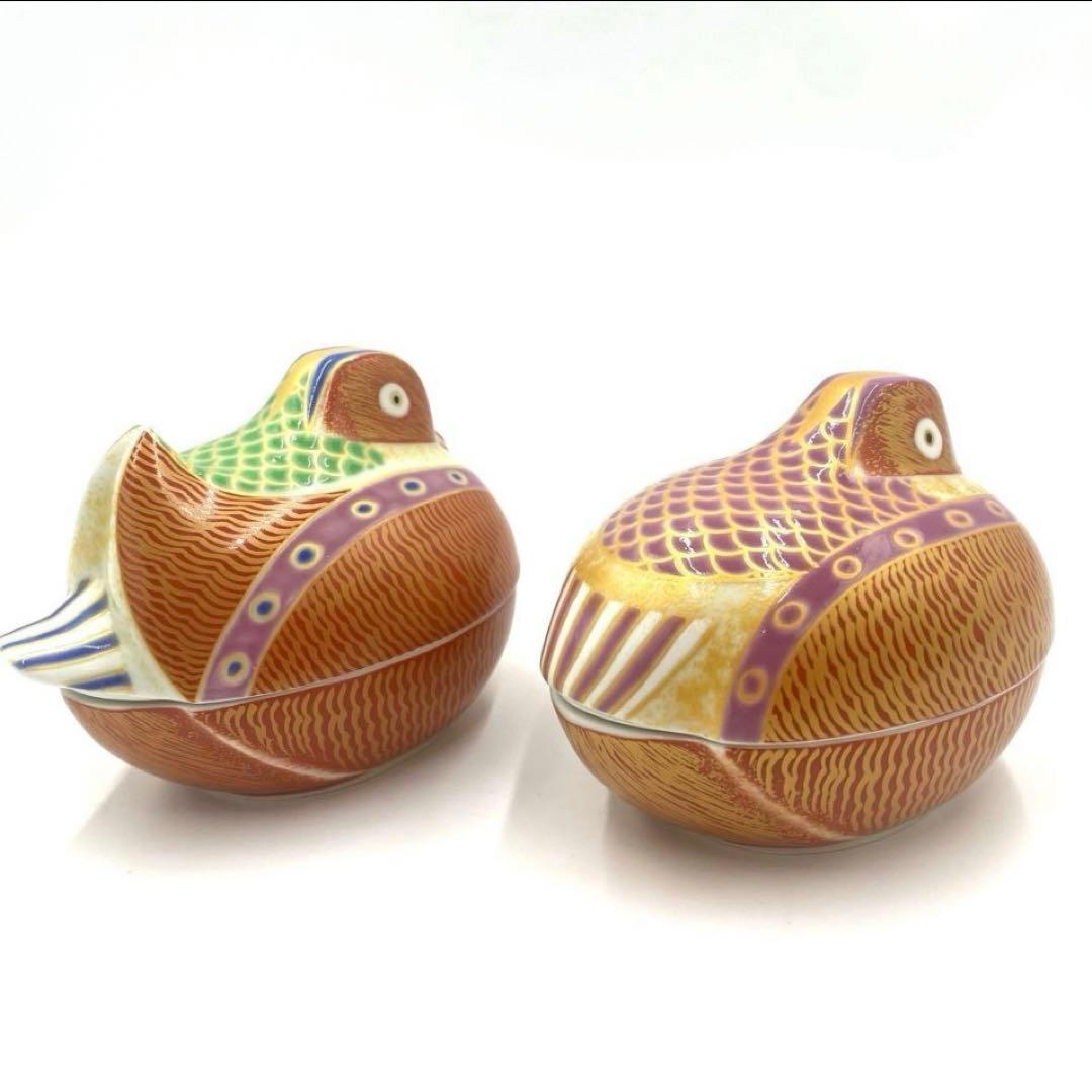 【☆お得なお品☆】【新品】有田焼幸楽窯　錦琳派おしどり蓋物雄雌セット　縁起物