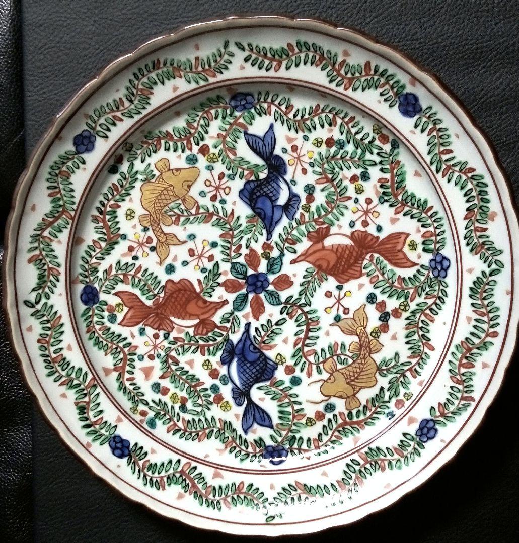 京焼　清水焼　万暦赤絵魚藻紋皿