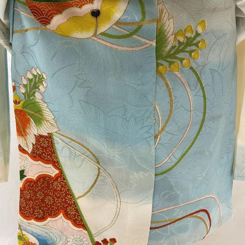 511ag29◎七五三 三歳 女の子 セミアンティーク着物&被布 水色◎