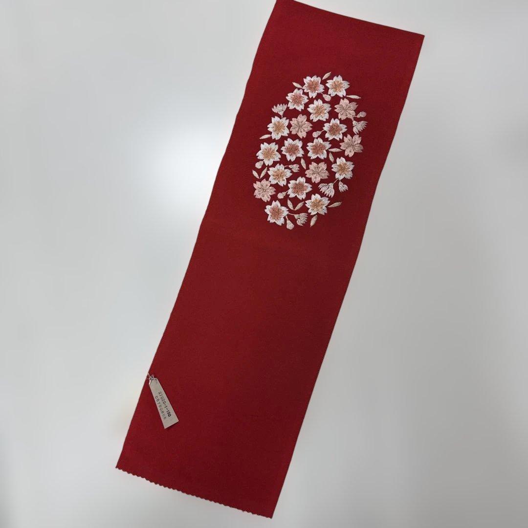 赤い花刺繍の半襟　7歳・3歳用　七五三