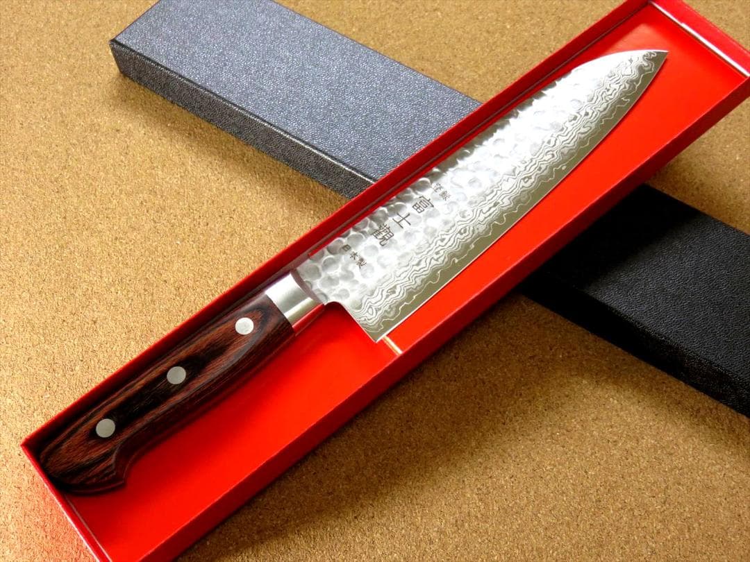 関の刃物 三徳包丁 185mm 鎚目鍛造 VG-10 ダマスカス 両刃 万能包丁