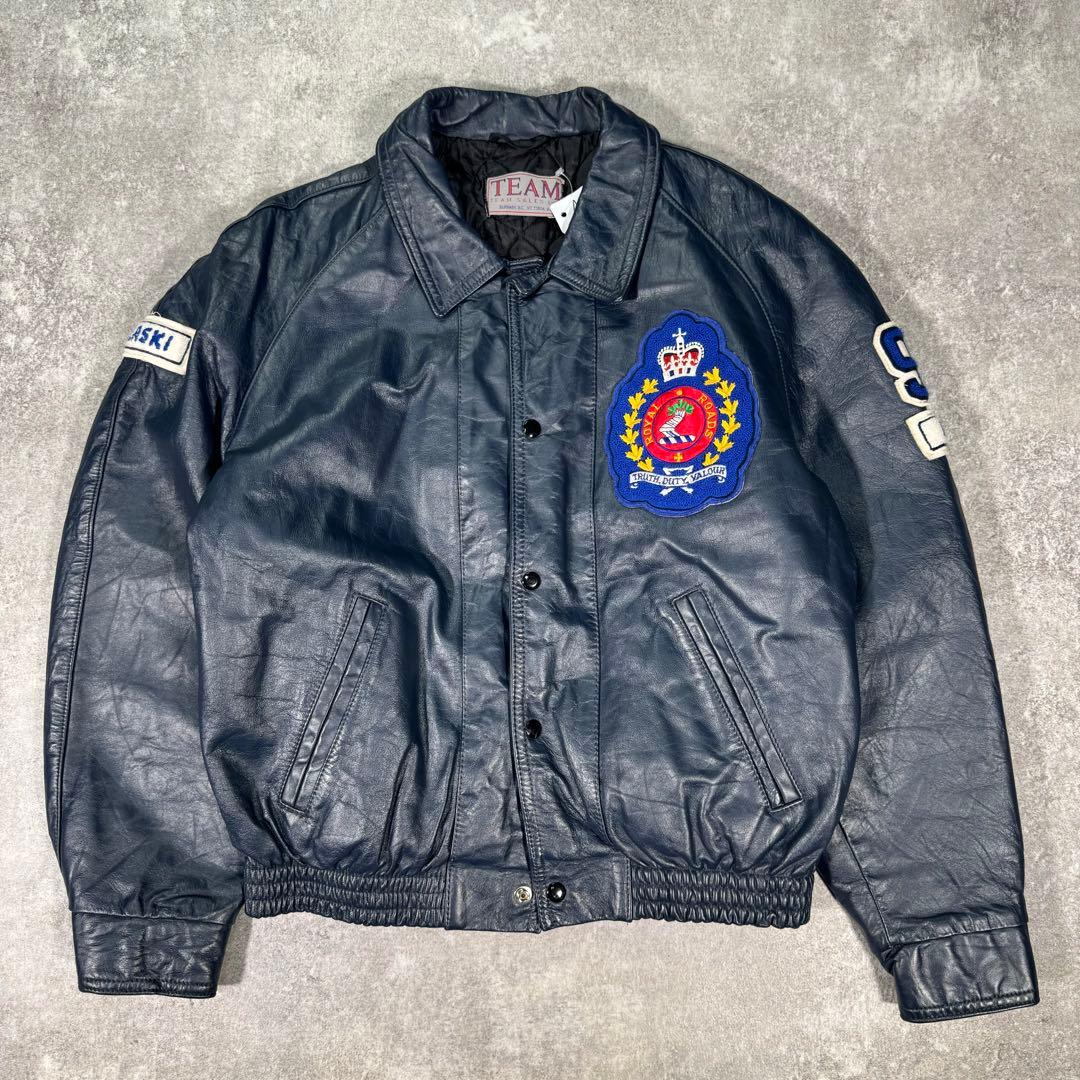 90s TEAM SALES スタジャン　レザージャケット　XL相当　ネイビー