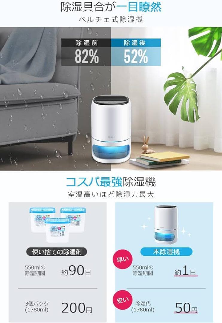 除湿機小型 1000ml大容量 上下分離式水タンク 結露カビ防止 湿気梅雨対策