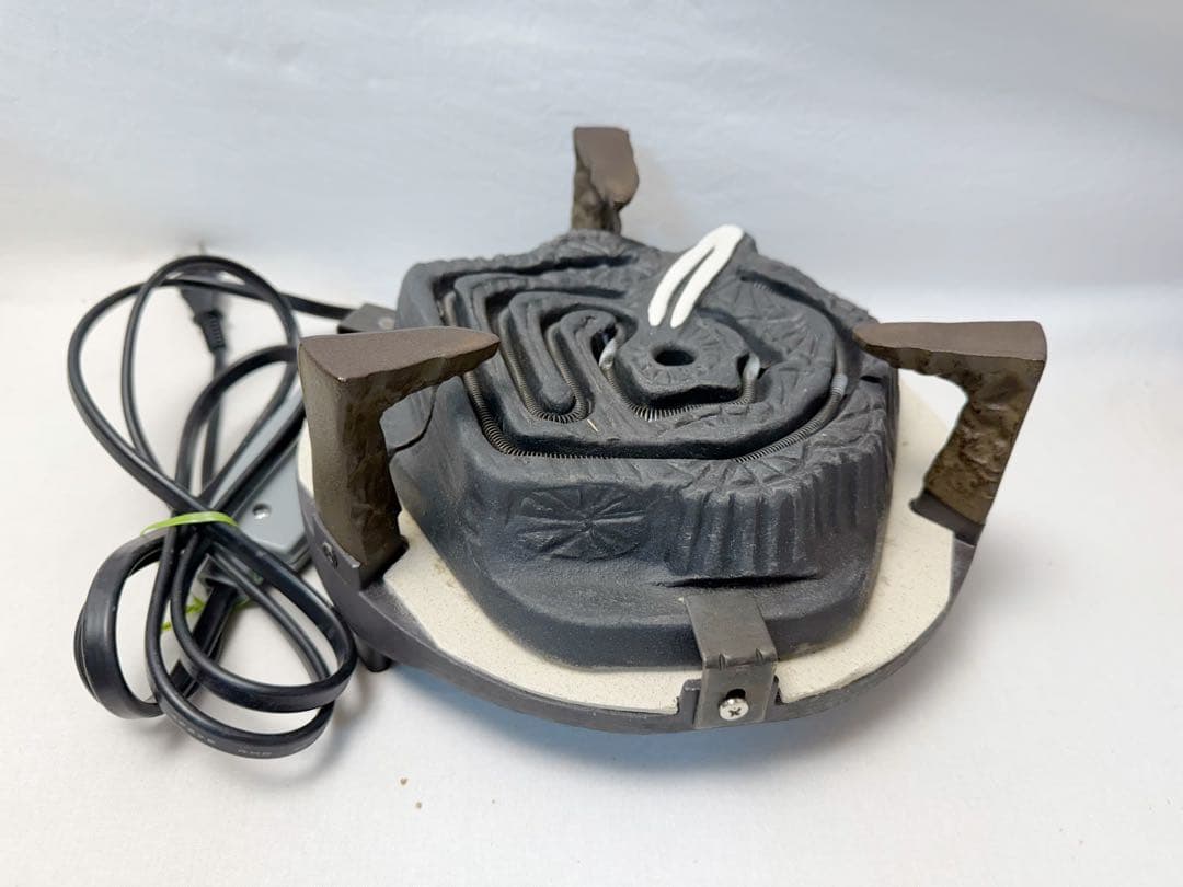 未使用 茶道具 桑 置炉 炉 置炉用炭型電熱器 釜師閑浄造 筒釜3点セット共箱