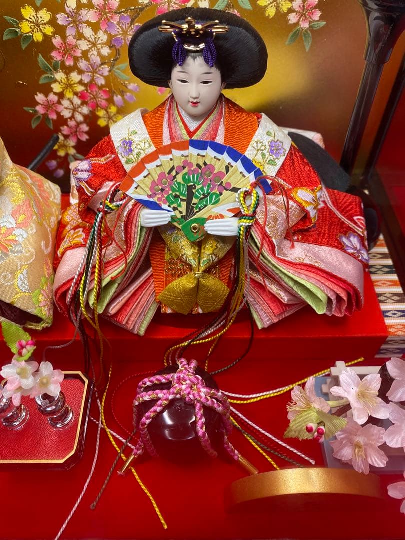 東京久月　雛人形　親王飾りガラスケース入り・間口約４４×奥行約２９×高さ約３２㎝