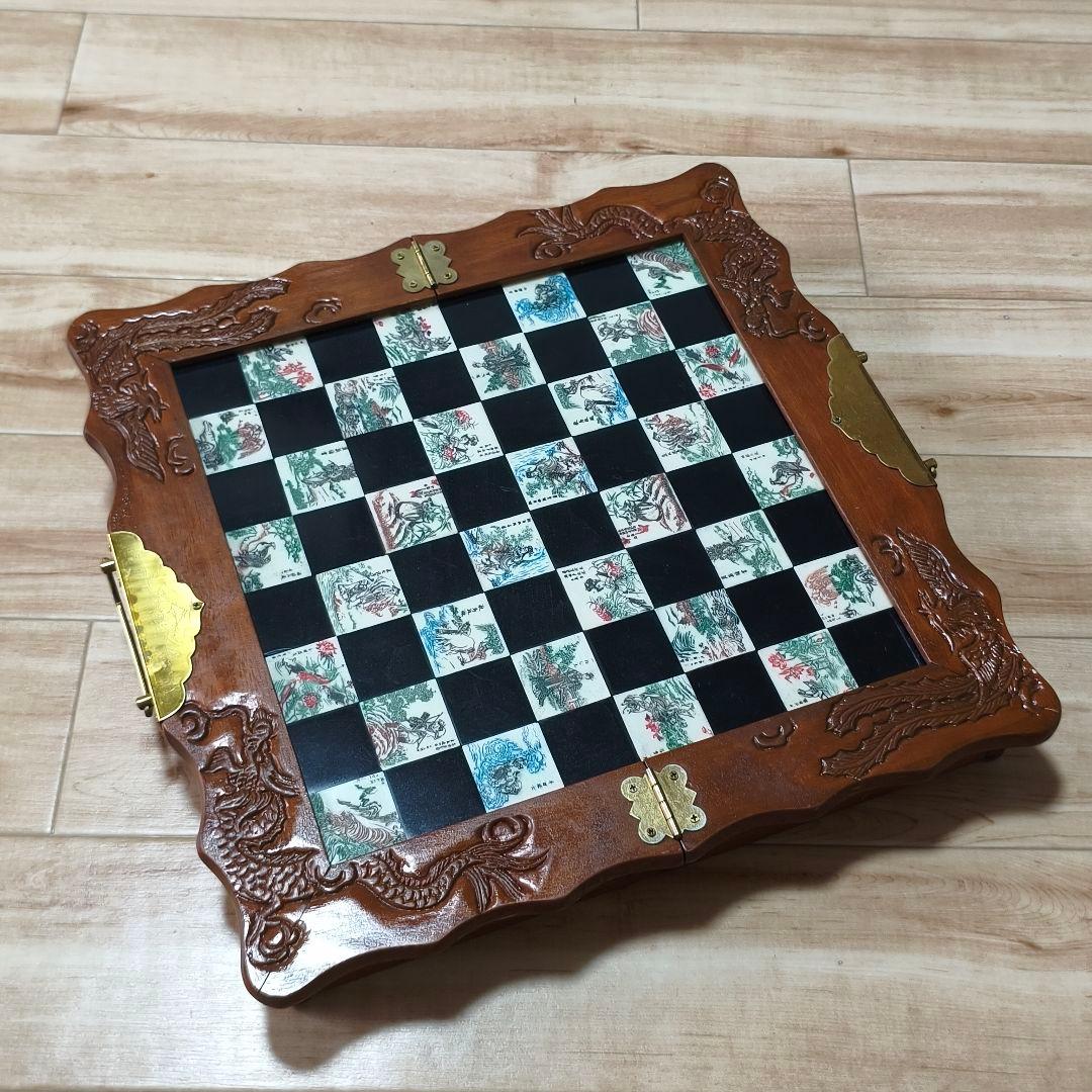アンティーク木製チェスボード ヴィンテージ 手彫り 木彫り チェス ボード 新品