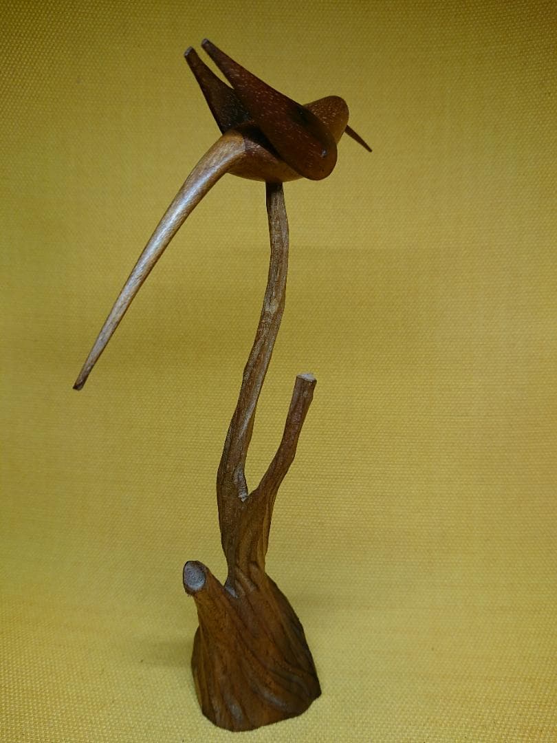 【美品】トリ　木彫　オブジェ　置物　インテリア　工芸品　美術品　A2776