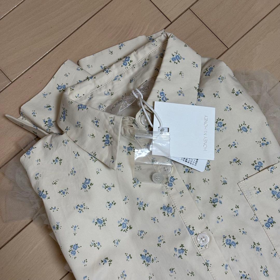 【HONEY MI HONEY】tulle peplum shirt