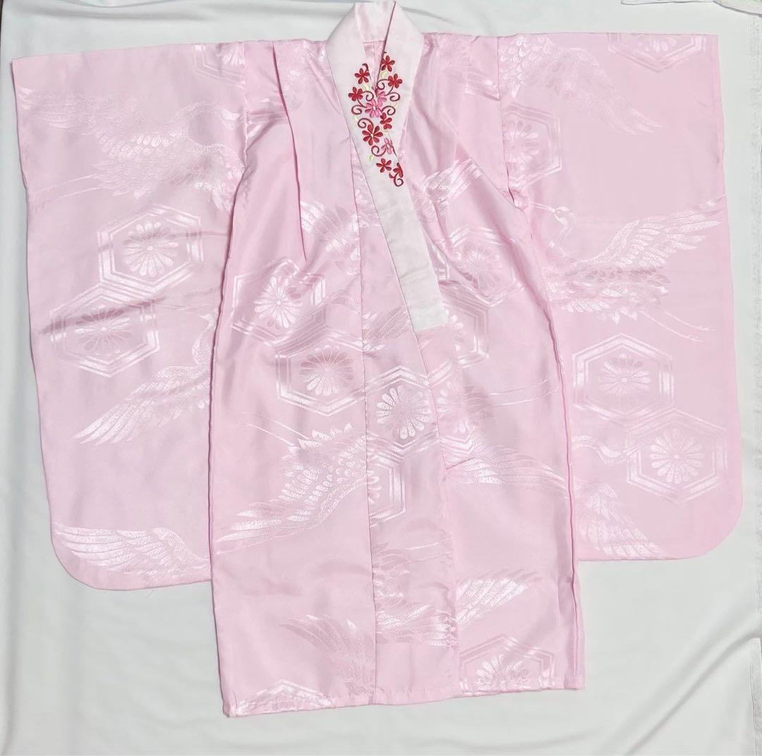 七五三 3歳 女の子 赤 桜 7点セット 着物 被布 長襦袢 足袋 草履 巾着
