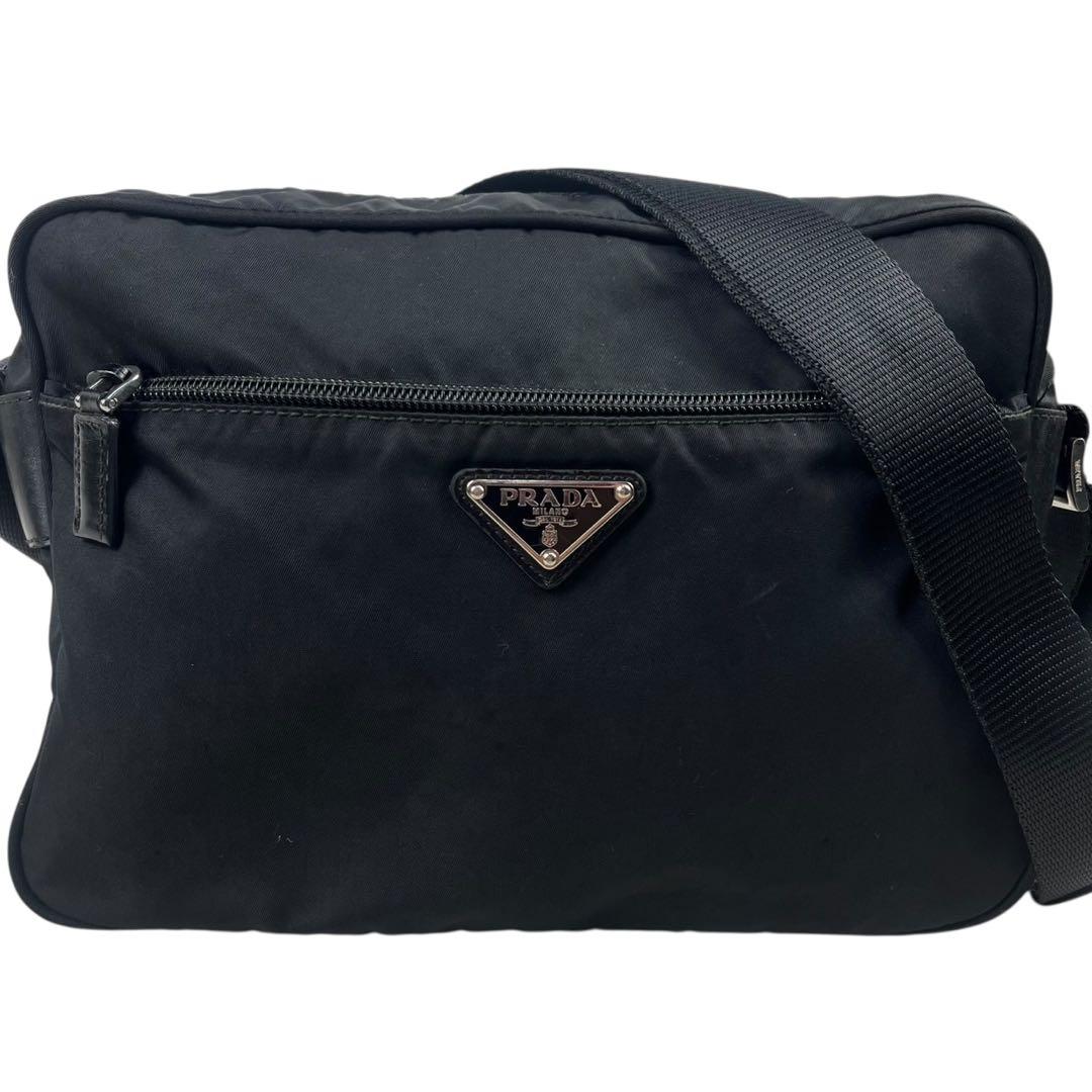 美品✨プラダ ショルダーバッグ カメラバッグ ナイロン レザー 三角ロゴ 黒