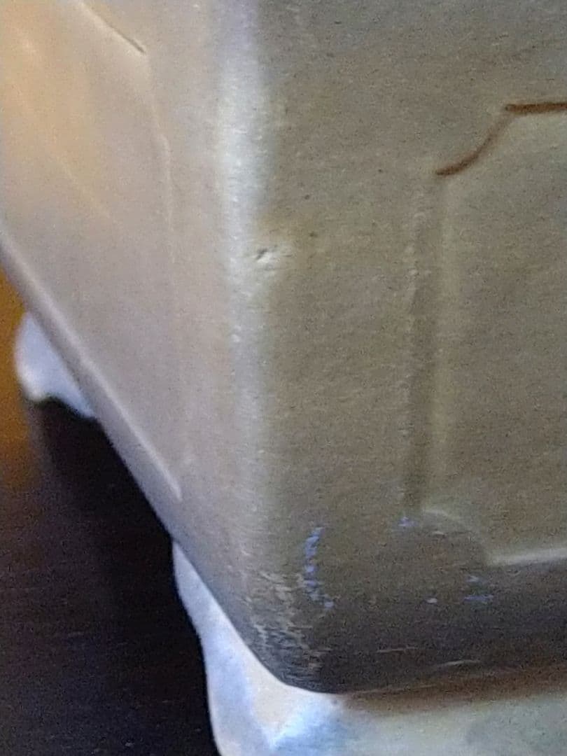 盆栽鉢　盆栽小品鉢　落款有り 黄泥？切立額面長方鉢