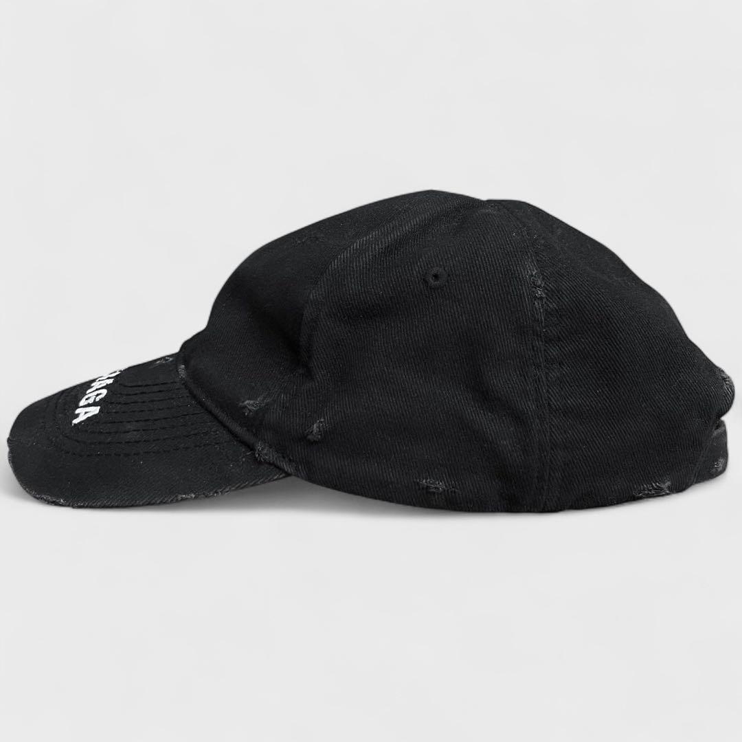 バレンシアガ LOGO VISOR キャップ ダメージ加工 ブラック 帽子