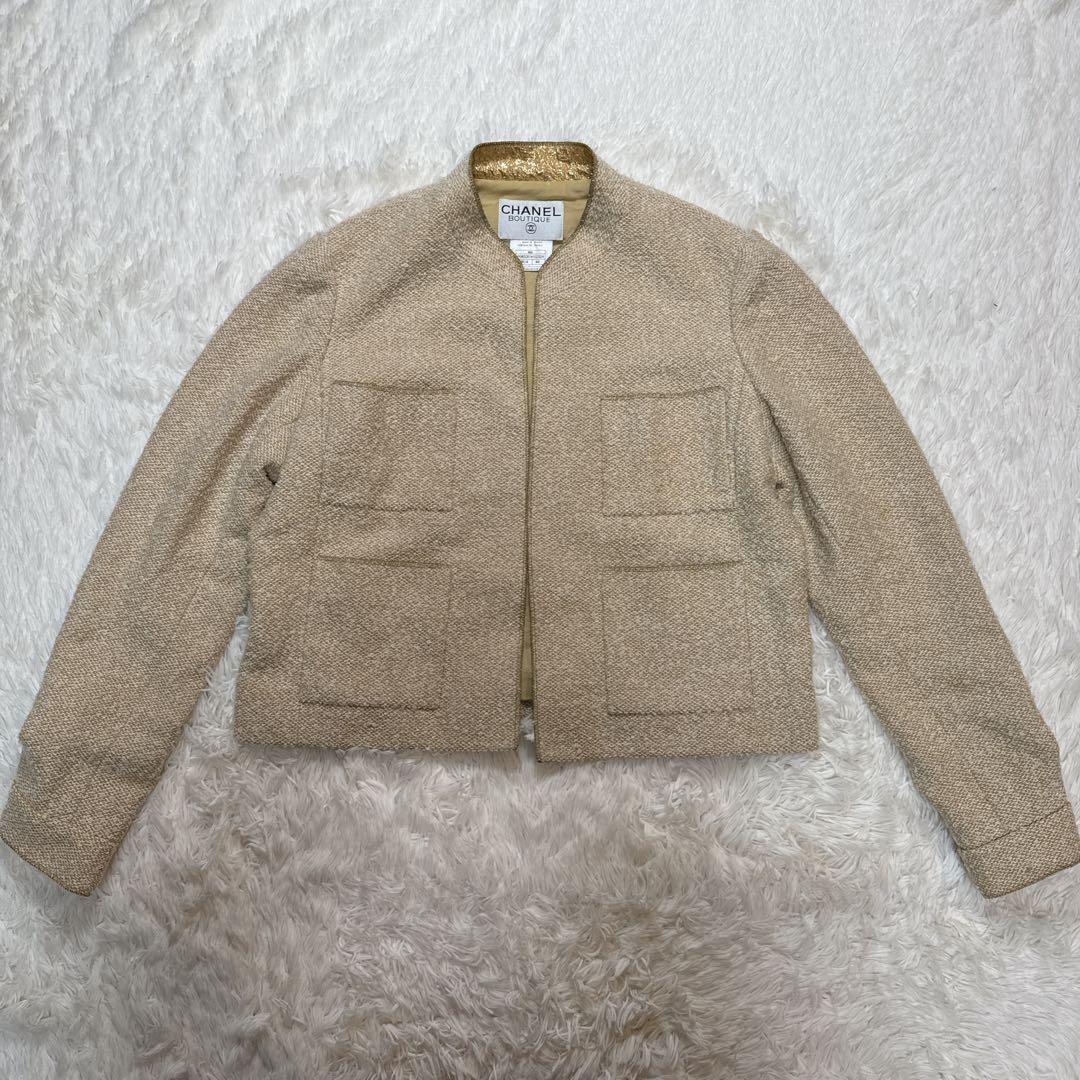 S*e様 CHANEL 96A ツイード ノーカラー ジャケット 44 2XL