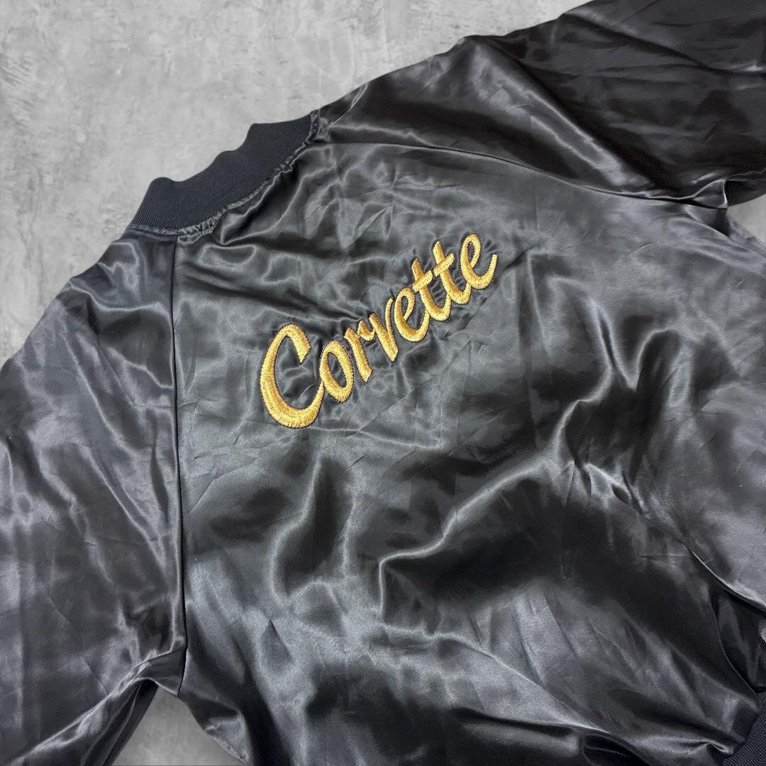USA製HARTWELLシボレーCORVETT刺繍ナイロンスタジャンブラックXL