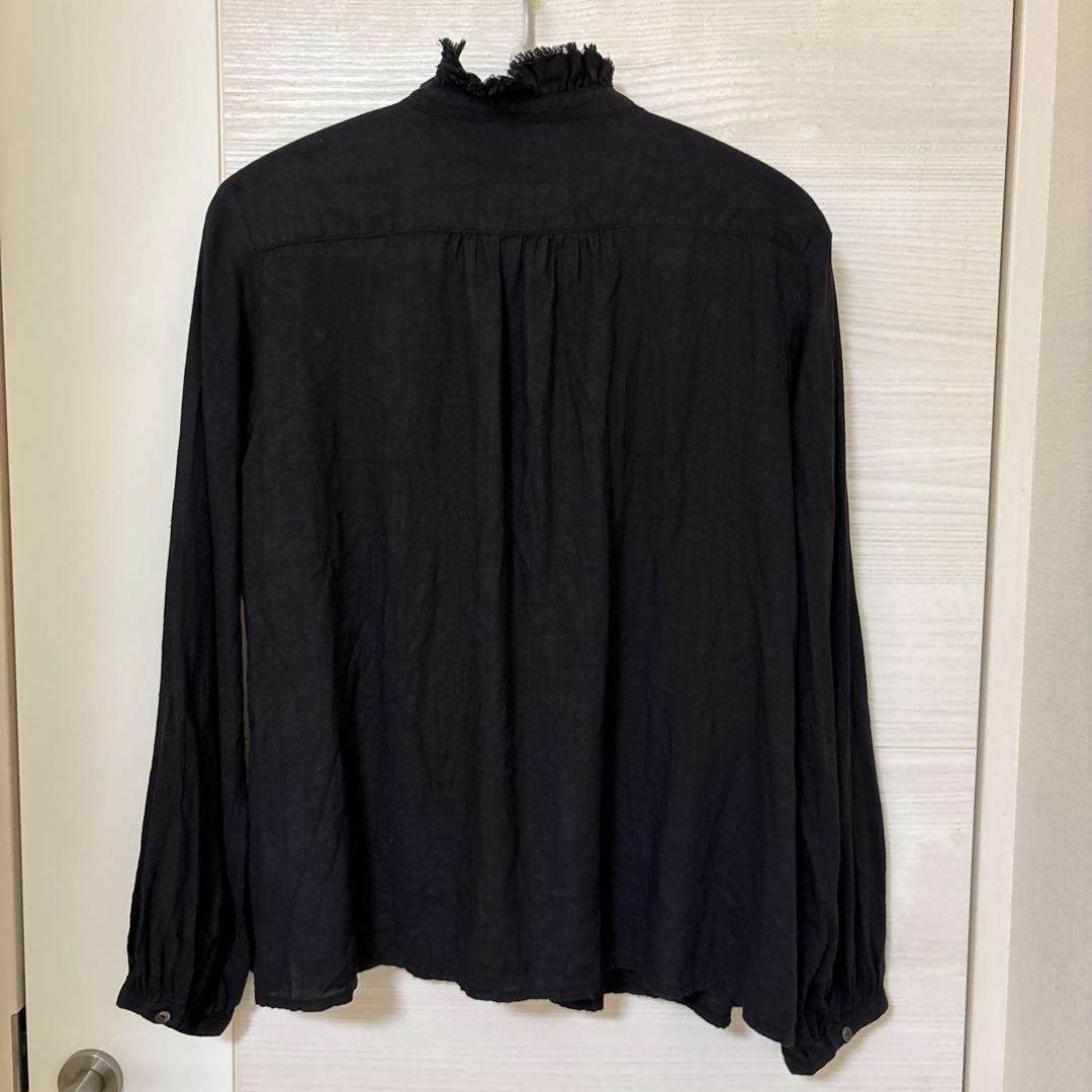ネストローブ　nest Robe リネン　フリル　フリンジ　ピンタック　黒