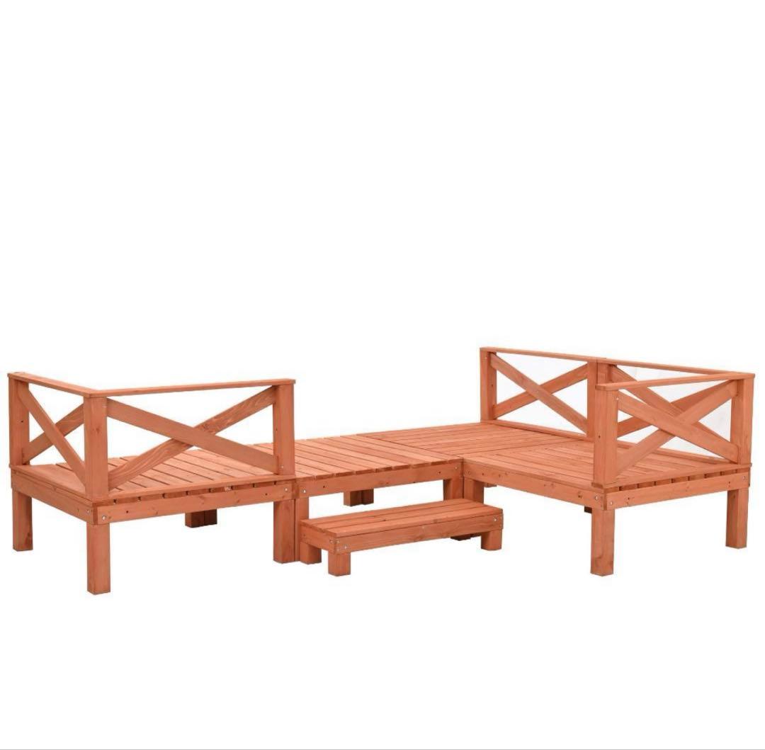 ウッドデッキ 天然木 キット 8点セット1坪 ウッドパネル 家具【レッドブラウ】