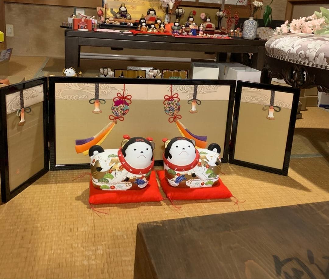 犬筥 屏風 ひな祭り 雛人形 大サイズ 手毬 刺繍 特注品 屏風 廃盤品