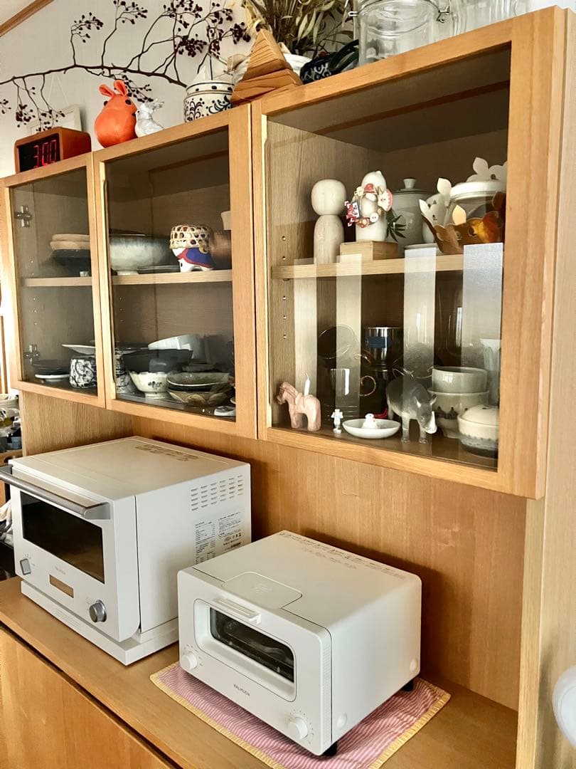無印良品 食器棚 ガラスキャビネット カップボード タモ材 廃盤品 横幅130