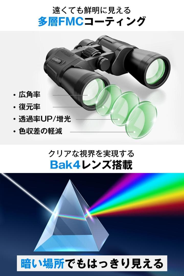 広角レンズ 12倍 望遠鏡超広視野 双眼鏡 高倍率 1250
