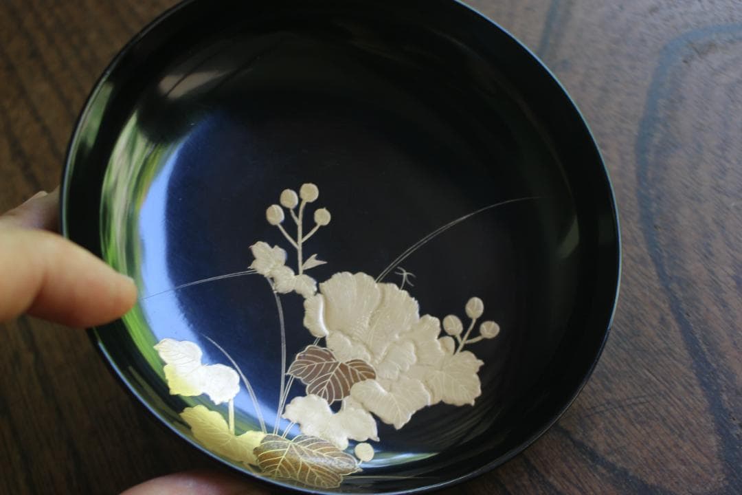 時代逸品！時代黒漆に極上草花蒔絵の映えるお椀7点（検輪島塗蒔絵椀雑煮椀煮物椀