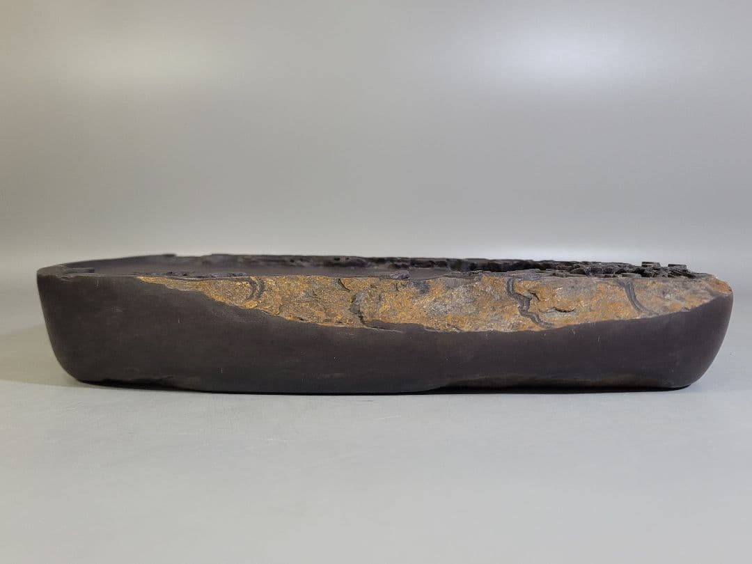 DT531 中国 文房四宝 端渓 刻梅紋 硯 唐木蓋付 美品
