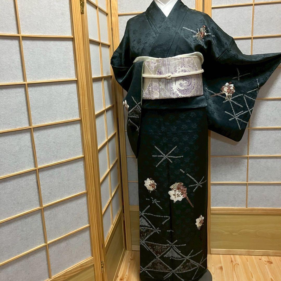 ［6750］訪問着 美品 花吉祥文様 絞り 刺繍 正絹 着物 袷