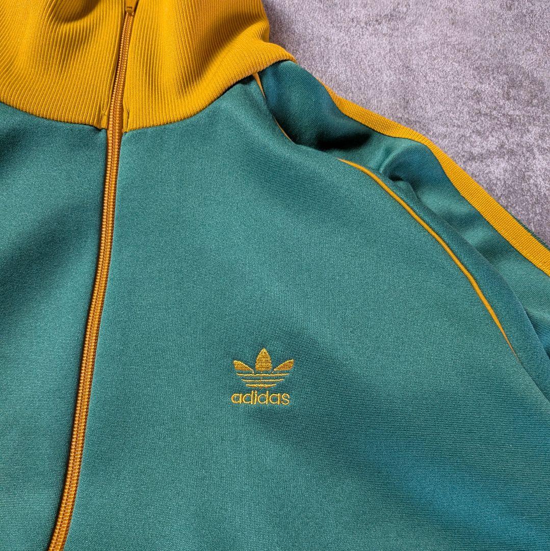 【超希少】西ドイツ80sアディダス デサント製ジャージ 緑×山吹 刺繍ビンテージ