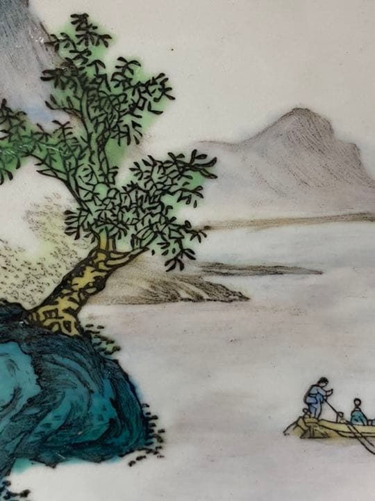中国美術 山水 大皿 粉彩 飾皿
