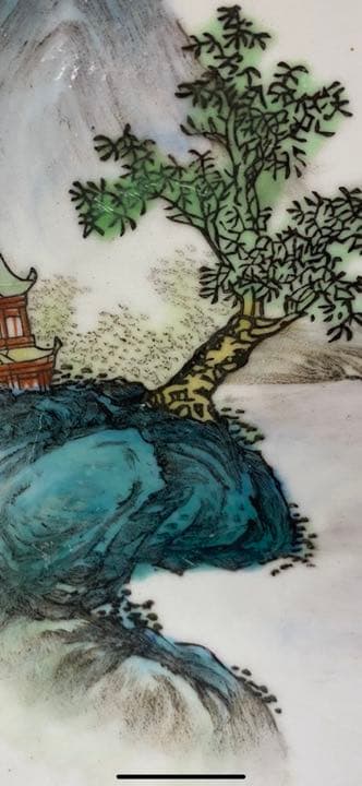 中国美術 山水 大皿 粉彩 飾皿