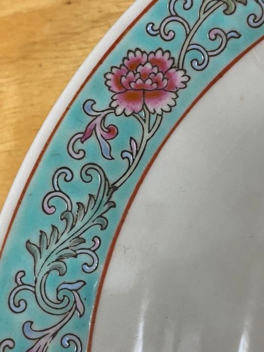 中国美術 山水 大皿 粉彩 飾皿