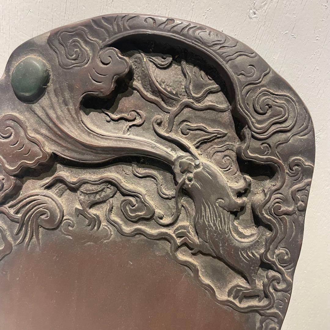 書道具 中国美術 古硯　龍彫刻大型硯 工芸 骨董品 インテリア コレクション