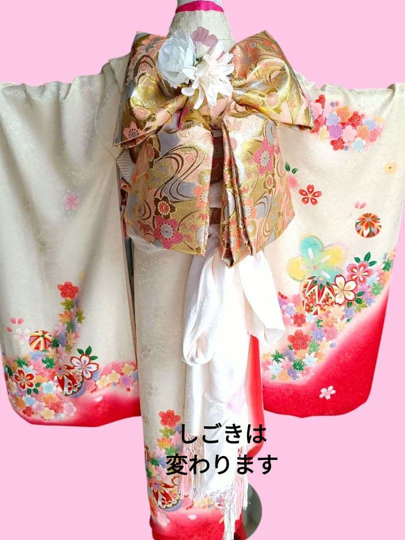 専用です☆上級品☆正絹白地に刺繍の着物と作り帯☆七五三フルセット