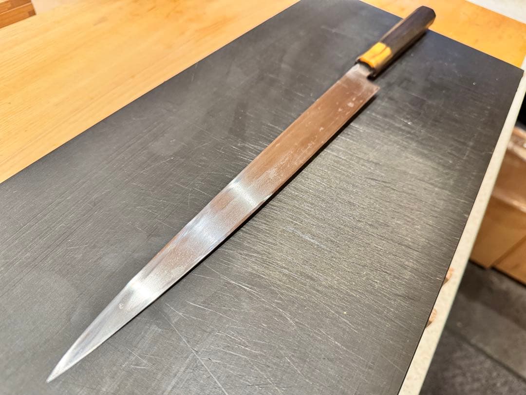 堺一文字忠国作 水本焼柳刃包丁 刃渡り尺(30cm) 天然砥石研ぎ上げ済