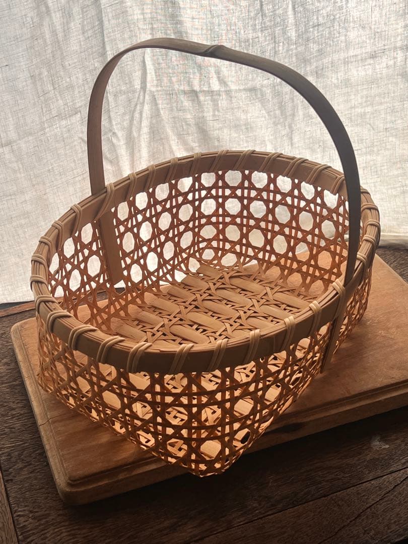 【宮城 山元町職人作】竹編みかご 一点物 未使用新品 手提げ籠 伝統工芸