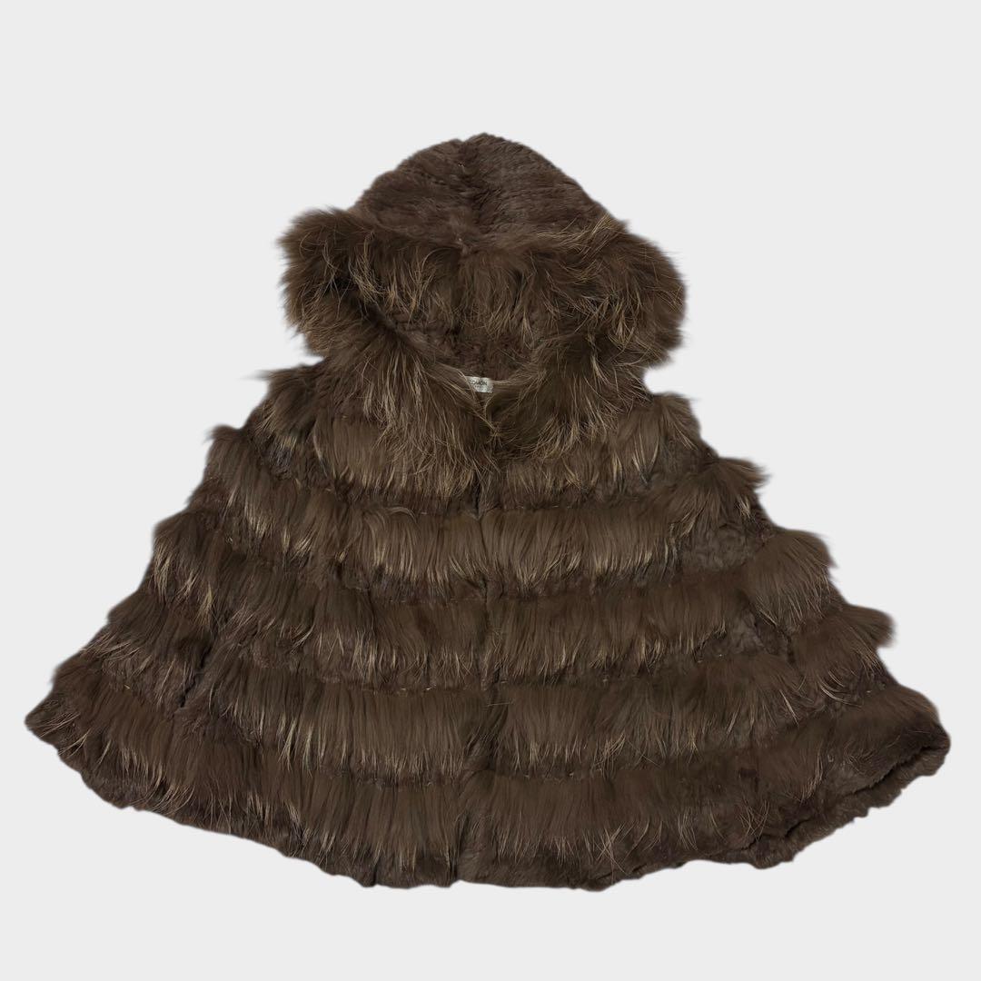 美品 YVES SALOMON リアルファー ポンチョ ラビット ラクーン