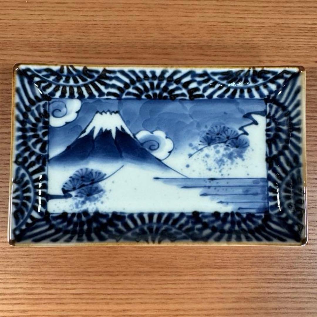 有田焼 福泉窯：染付濃蛸唐草富士山文 小焼物皿 4枚セット☆
