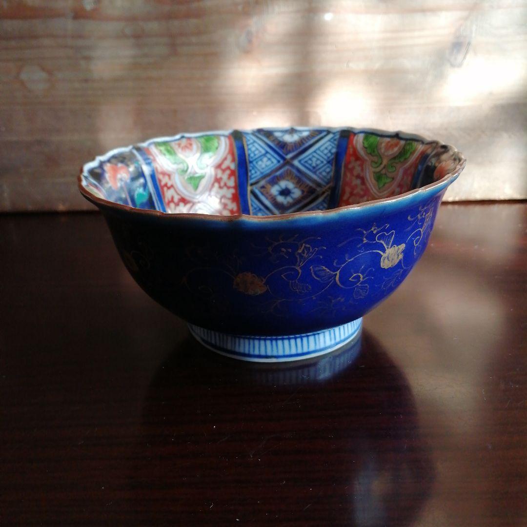 古伊万里　瑠璃釉金彩錦中鉢　14cm　江戸後期