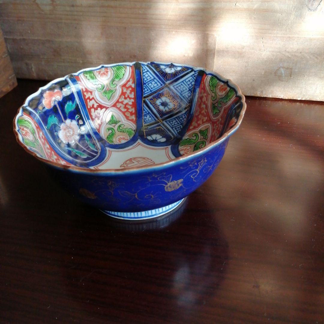 古伊万里　瑠璃釉金彩錦中鉢　14cm　江戸後期