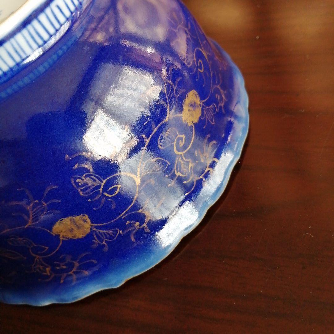 古伊万里　瑠璃釉金彩錦中鉢　14cm　江戸後期