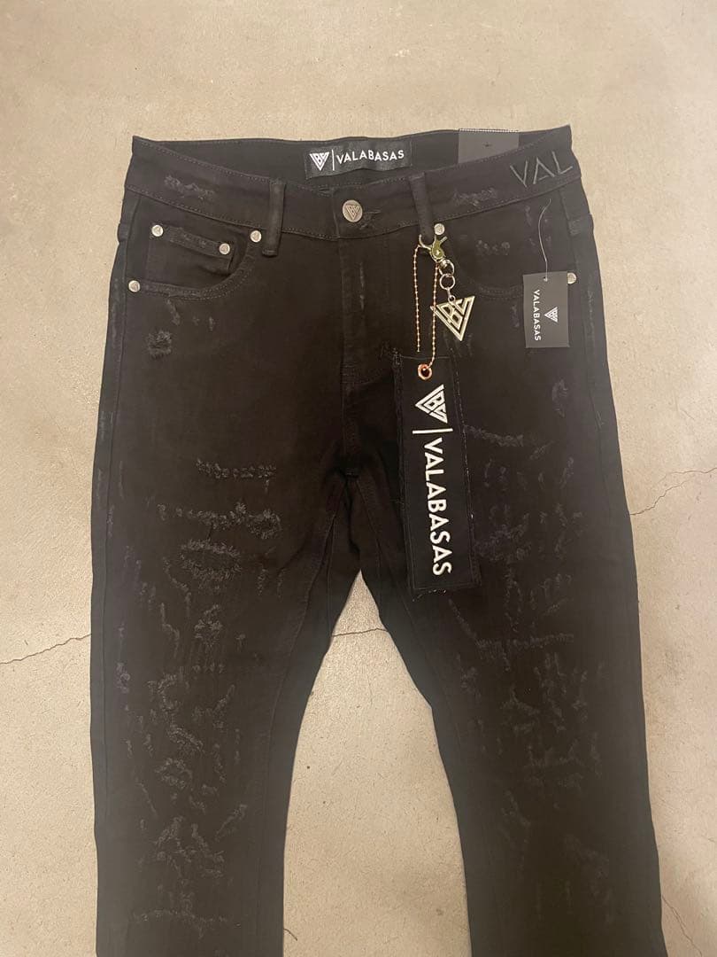 VALABASAS バラバサス フレアスキニーデニムダメージ ブラック 29