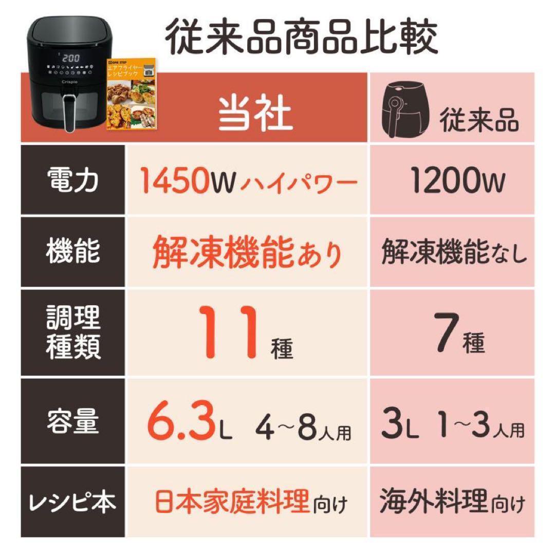 B2670フライヤー 電気 6.3L 大容量 エアフライヤー レシピ本付 家庭用